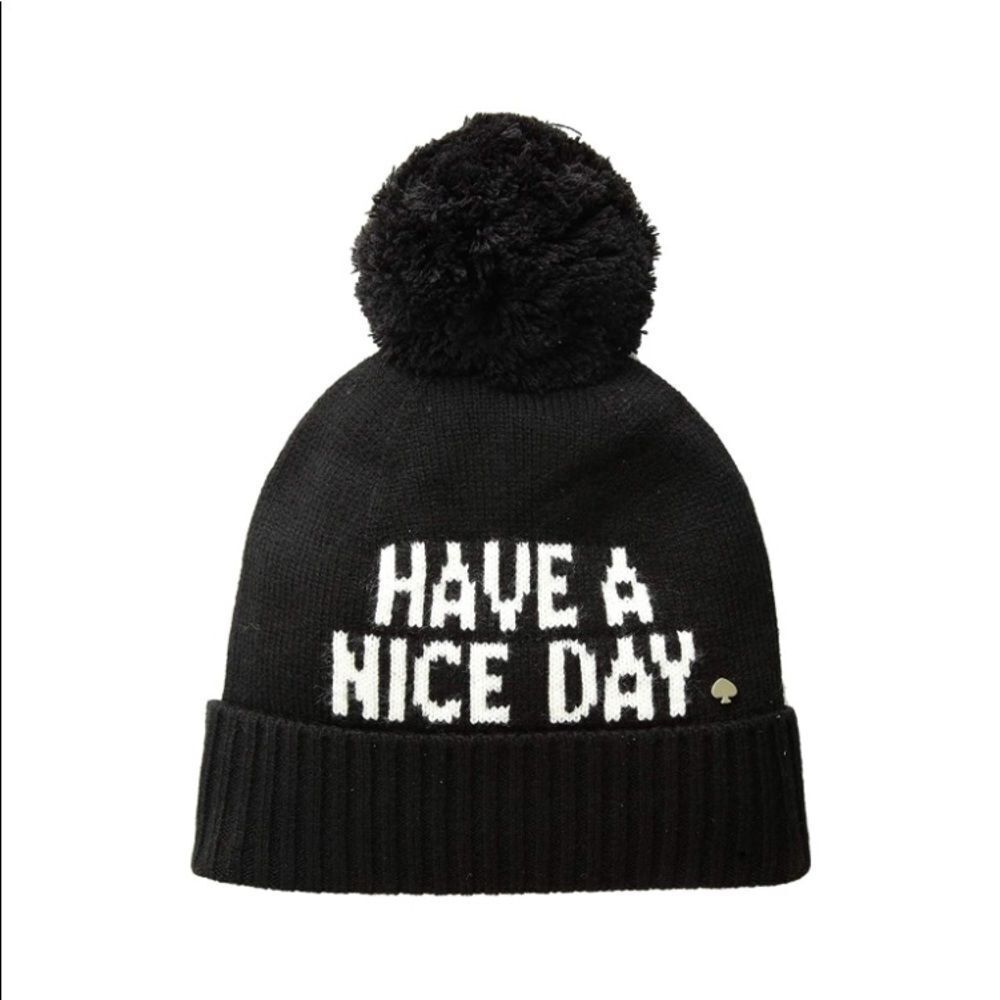 Kate Spade Have A Nice Day Knitted Black Beanie